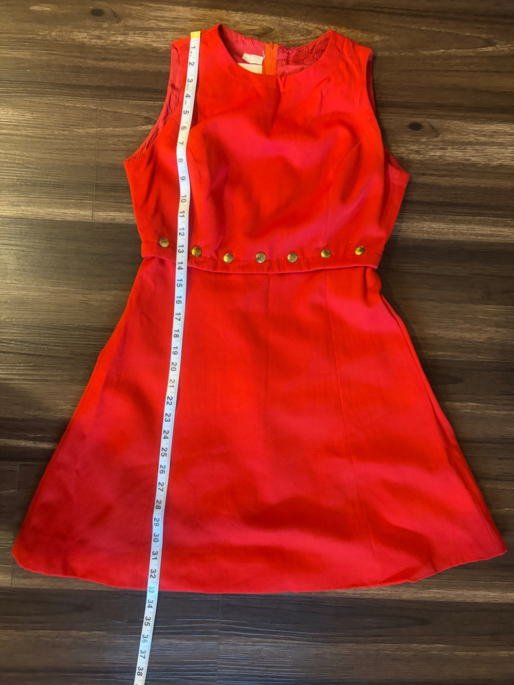Vintage 70s Mod Red wool blend mini Dress with Gold Button - Picture 11 of 14